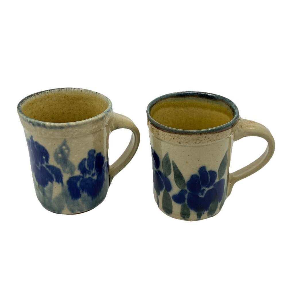 Monroe Salt Works Pottery Mugs Iris Handmade Art Studio Pottery Coffee Cup Lot